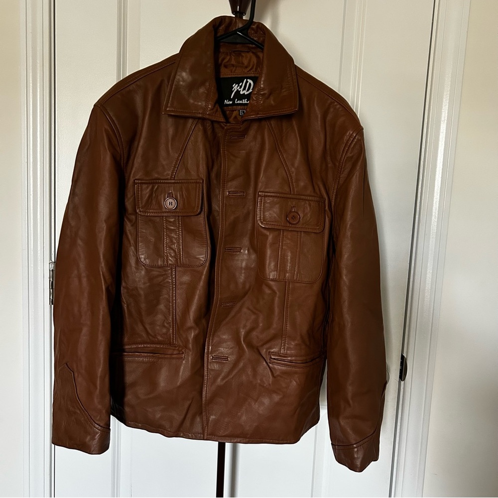 Jild New Leatherism Real Leather Utility Jacket | Brown Moto Style | Size Large